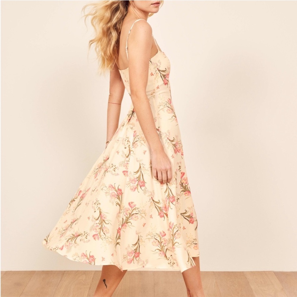 Reformation Cream Floral Midi Dress